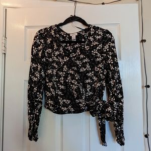 Japna Floral Wrap Crop Top Long Sleeve Size Medium